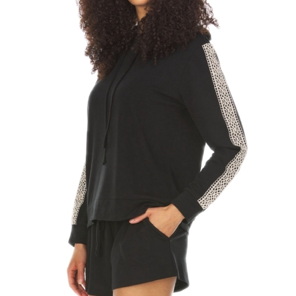 NWT Flora Ladies Black Brush Knit & Lace 2 Piece Lounge Set by Flora Nikrooz - Picture 3 of 7